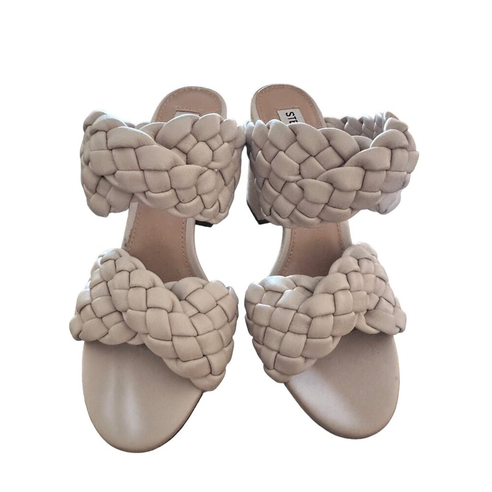 🍒 2/$20 🍒 Braided Taupe Leather Block Heel Sandals sz 6.5